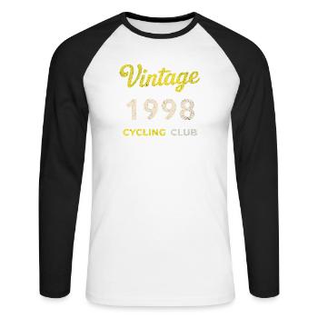 Vintage 1998 – Cycling Club Retro Geburtsjahr - Unisex Baseballshirt langarm - Weiß/Schwarz - Vorne - Nik (191cm)