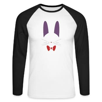 Süße schwarze Jiji Katze mit roter Fliege - Unisex Baseballshirt langarm - Weiß/Schwarz - Vorne - Nik (191cm)