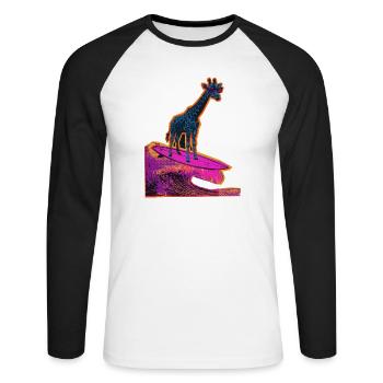 Surfer Giraffe - Unisex Baseballshirt langarm - Weiß/Schwarz - Vorne - Nik (191cm)