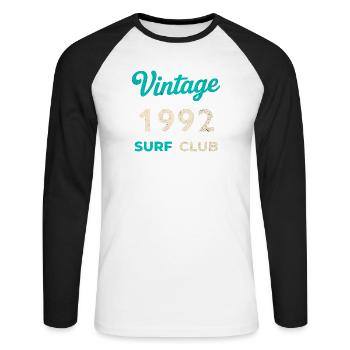 Cadeau rétro de l’année de naissance vintage du Surf Club 1992 - T-shirt baseball manches longues Homme - blanc/noir - Devant - Nik (191cm)