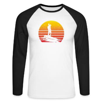 SUP Retro Stand Up Paddle Coucher de soleil vintage - T-shirt baseball manches longues Homme - blanc/noir - Devant - Nik (191cm)