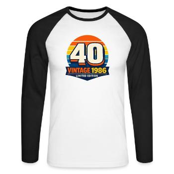 40 Vintage 1986 Édition Limitée - T-shirt baseball manches longues Homme - blanc/noir - Devant - Nik (191cm)