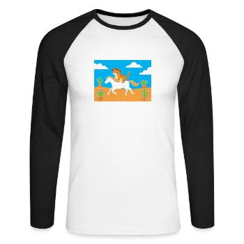 Cat cowboy in desert ride - Unisex Long Sleeve Baseball T-Shirt - white/black - Front - Nik (191cm)