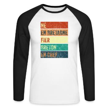 Né en Bretagne Fier Breton - T-shirt baseball manches longues Homme - blanc/noir - Devant - Nik (191cm)