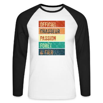 Chasseur Passion Forêt - T-shirt baseball manches longues Homme - blanc/noir - Devant - Nik (191cm)