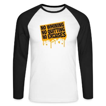 No Whining No Quitting No Excuses Gym Motivation - Unisex Baseballshirt langarm - Weiß/Schwarz - Vorne - Nik (191cm)