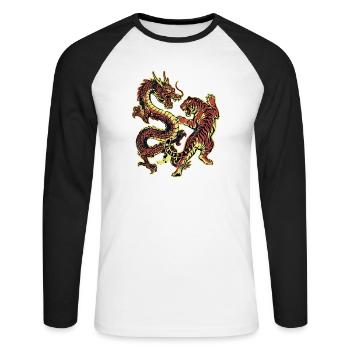 Dragon et Chinois Tigre - T-shirt baseball manches longues Homme - blanc/noir - Devant - Nik (191cm)