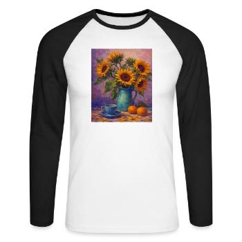 Gelbe Sonnenblumen Blumen Sonnenblumengrafiken - Unisex Baseballshirt langarm - Weiß/Schwarz - Vorne - Nik (191cm)
