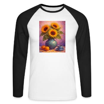Gelbe Sonnenblumen Blumen Sonnenblumengrafiken - Unisex Baseballshirt langarm - Weiß/Schwarz - Vorne - Nik (191cm)