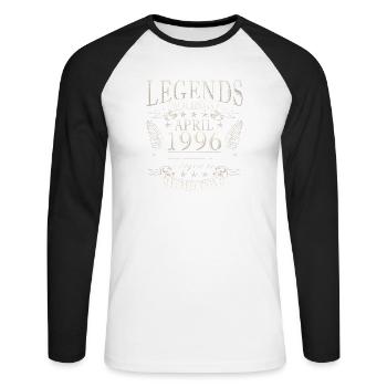 30th Anniversary April 1996 Vintage Gift - Unisex Long Sleeve Baseball T-Shirt - white/black - Front - Nik (191cm)
