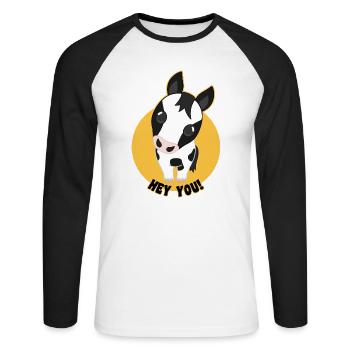 Dessin animé de cheval « Hey You » - T-shirt baseball manches longues Homme - blanc/noir - Devant - Nik (191cm)