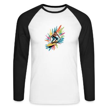 Colorful Surfer Watercolors Splashes Graffiti - Unisex Long Sleeve Baseball T-Shirt - white/black - Front - Nik (191cm)