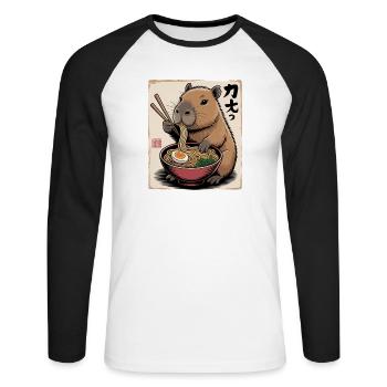 Capybara Ramen Feast - Unisex Long Sleeve Baseball T-Shirt - white/black - Front - Nik (191cm)