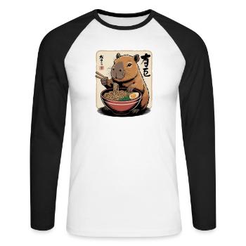 Capybara Ramen Art with Chopsticks - Unisex Long Sleeve Baseball T-Shirt - white/black - Front - Nik (191cm)