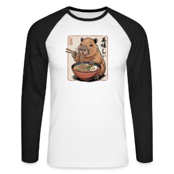 Ramen Capybara Delicacy - Unisex Long Sleeve Baseball T-Shirt - white/black - Front - Nik (191cm)