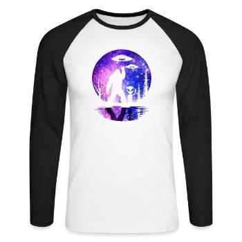 Bigfoot Alien Rock sur la Lune Shield Sasquatch Yeti - T-shirt baseball manches longues Homme - blanc/noir - Devant - Nik (191cm)