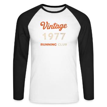 Vintage 1977 Running Club Birthday Gift Idea - Unisex Long Sleeve Baseball T-Shirt - white/black - Front - Nik (191cm)