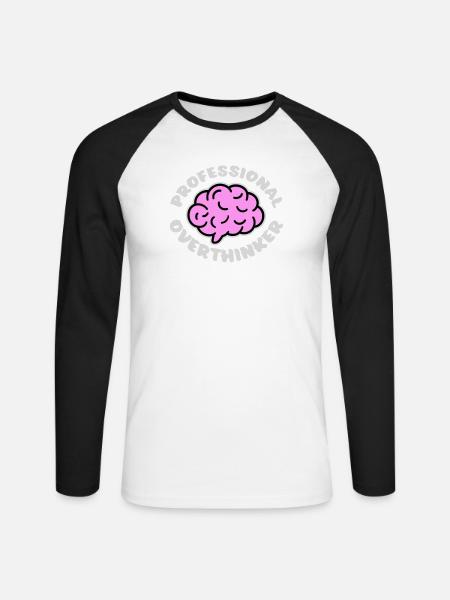 Professional Overthinker Funny Brooding Anxiety Logo - Unisex Long Sleeve Baseball T-Shirt - white/black