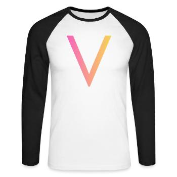 V - Unisex Baseballshirt langarm - Weiß/Schwarz - Vorne - Nik (191cm)