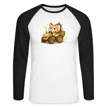 Renard sur le tracteur - T-shirt baseball manches longues Homme - blanc/noir - Devant - Nik (191cm)