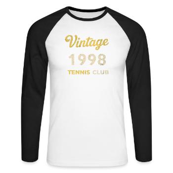Vintage 1998 Tennis Club Retro Geburtstag Geschenk - Unisex Baseballshirt langarm - Weiß/Schwarz - Vorne - Nik (191cm)