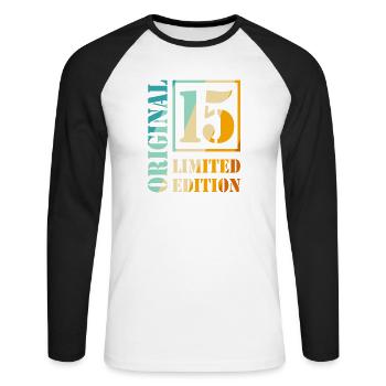 15th Birthday Boy Girl Teenager Level 15 - Unisex Long Sleeve Baseball T-Shirt - white/black - Front - Nik (191cm)