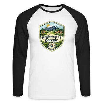 Draußen tank ich Energie - Unisex Baseballshirt langarm - Weiß/Schwarz - Vorne - Nik (191cm)