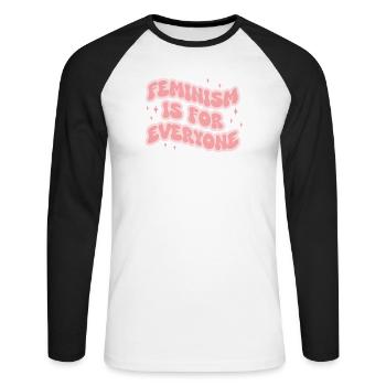 Le féminisme est pour tout le monde - T-shirt baseball manches longues Homme - blanc/noir - Devant - Nik (191cm)