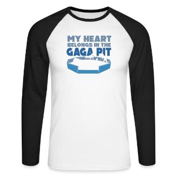 Mein Herz gehört in die Gaga-Grube - Unisex Baseballshirt langarm - Weiß/Schwarz - Vorne - Nik (191cm)