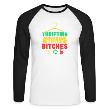 Magasin d’occasion Magasin d’occasion Temps d’occasion - T-shirt baseball manches longues Homme - blanc/noir - Devant - Nik (191cm)