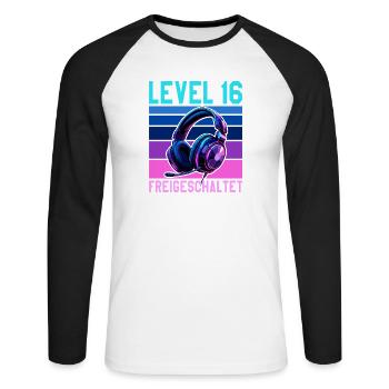 16. Geburtstag Junge Mädchen Gamer Level 16 Jahre - Unisex Baseballshirt langarm - Weiß/Schwarz - Vorne - Nik (191cm)