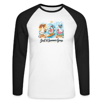 Sommer-Gänse Trio Summer Vibe Urlaub Strand - Unisex Baseballshirt langarm - Weiß/Schwarz - Vorne - Nik (191cm)