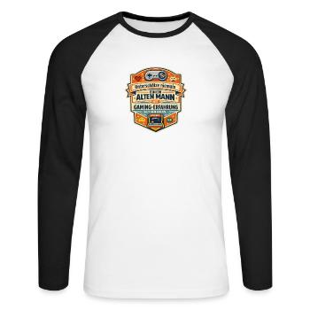 Unterschätze niemals alten Mann Gaming-Erfahrung - Unisex Baseballshirt langarm - Weiß/Schwarz - Vorne - Nik (191cm)