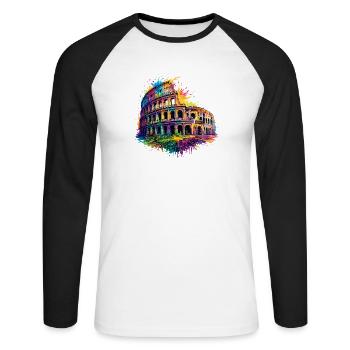 Colosseum Rome design coloré de splash en Italie - T-shirt baseball manches longues Homme - blanc/noir - Devant - Nik (191cm)