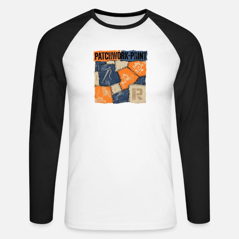 Patchwork Recycling - Unisex Baseballshirt langarm - Weiß/Schwarz