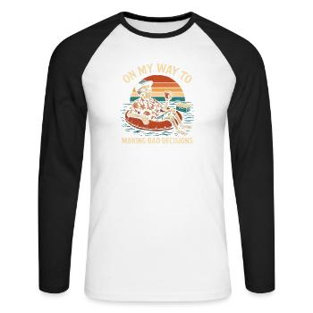 L’humour des fêtes en route vers de mauvaises décisions - T-shirt baseball manches longues Homme - blanc/noir - Devant - Nik (191cm)