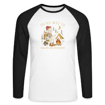 Humour de camping en route vers de mauvaises décisions - T-shirt baseball manches longues Homme - blanc/noir - Devant - Nik (191cm)