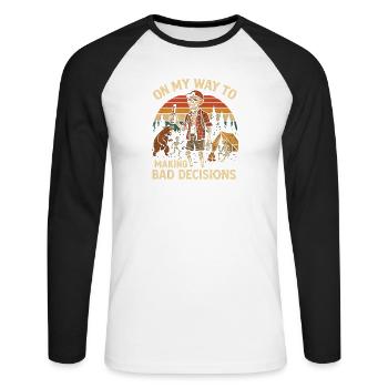 Humour de camping en route vers de mauvaises décisions - T-shirt baseball manches longues Homme - blanc/noir - Devant - Nik (191cm)