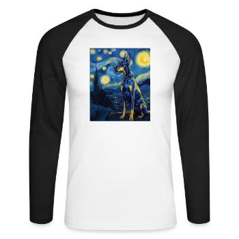 Dogue allemand - T-shirt baseball manches longues Homme - blanc/noir - Devant - Nik (191cm)