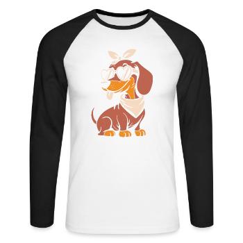 Cool Dachshund Dog Heart Glasses - Unisex Long Sleeve Baseball T-Shirt - white/black - Front - Nik (191cm)