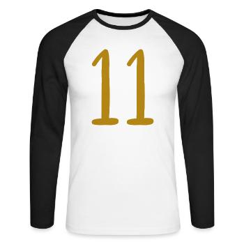 11 - Unisex Baseballshirt langarm - Weiß/Schwarz - Vorne - Nik (191cm)