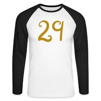 29 - Unisex Long Sleeve Baseball T-Shirt - white/black - Front - Nik (191cm)