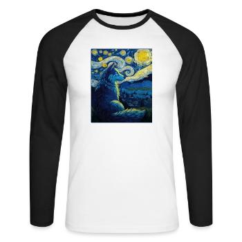 Wolf - Unisex Baseballshirt langarm - Weiß/Schwarz - Vorne - Nik (191cm)