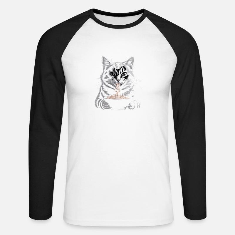 Cat Eats Ramen - Unisex Long Sleeve Baseball T-Shirt - white/black