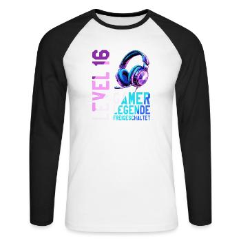 16. Geburtstag Junge Mädchen Gaming Level 16 Jahre - Unisex Baseballshirt langarm - Weiß/Schwarz - Vorne - Nik (191cm)