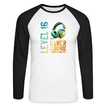 16. Geburtstag Junge Mädchen Gaming Level 16 Jahre - Unisex Baseballshirt langarm - Weiß/Schwarz - Vorne - Nik (191cm)