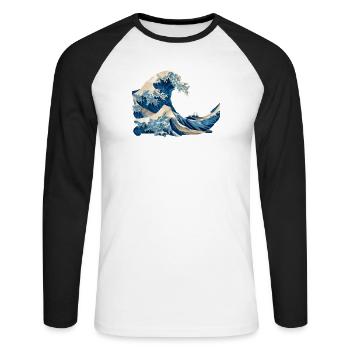 Hokusai Wave Japanese Origami Art Large Wave - Unisex Long Sleeve Baseball T-Shirt - white/black - Front - Nik (191cm)