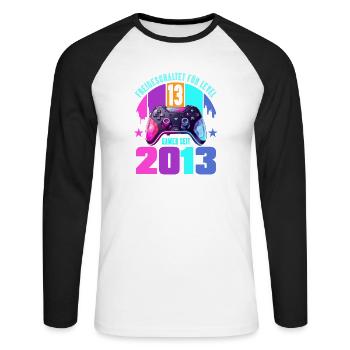 13e anniversaire, jeunes filles - T-shirt baseball manches longues Homme - blanc/noir - Devant - Nik (191cm)