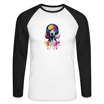 Casque Caniche - T-shirt baseball manches longues Homme - blanc/noir - Devant - Nik (191cm)