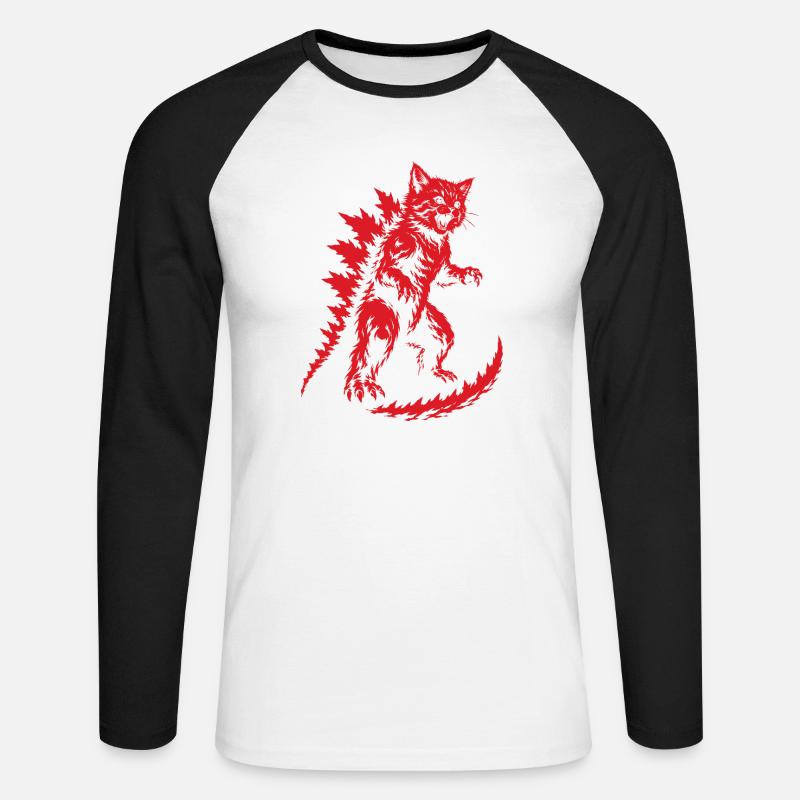 Kätzchen-Kaiju-Brüllen, Catzilla - Unisex Baseballshirt langarm - Weiß/Schwarz